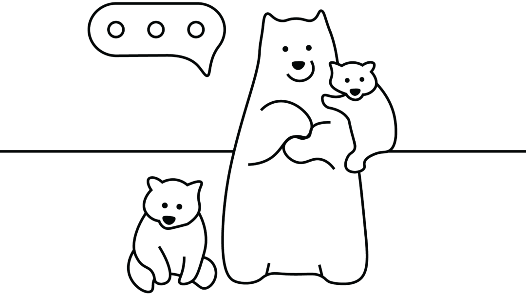 A line illustration of a mother bear and two cubs.